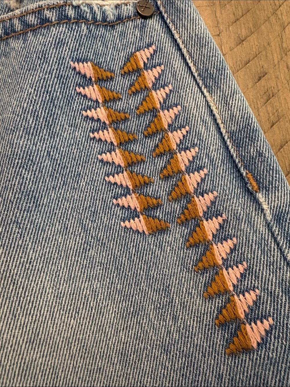 Unpublished Embroidered Light Blue Denim Cutoff Shorts 708 - Picture 4 of 11
